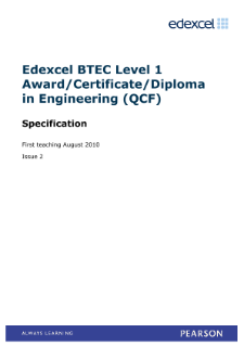 BTEC Level 1 Award in Engineering specification